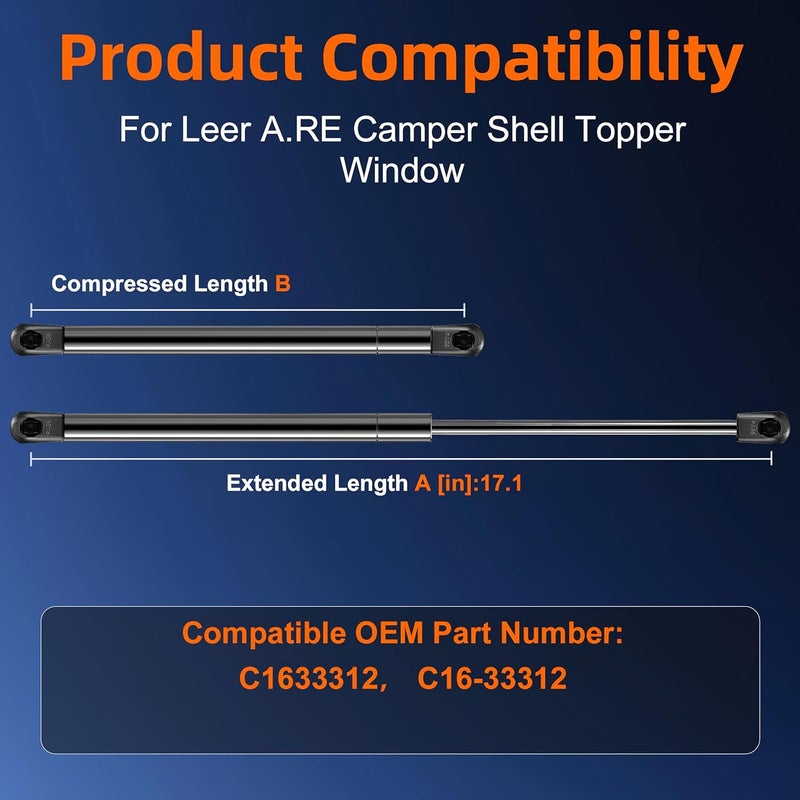 Euplokeer Qty (2) C16-06874 C16-33312 17in 40lb/178N 4418 Gas Strut Shock Spring Lift Support for Leer A.R.E Snugtop Truck Camper Shell Rear Window Topper Door Cap Canopy Replacement Parts Accessories - Image 2